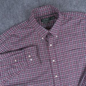 Lauren Ralph Lauren Button Down Shirt Mens 17.5 34/35 Red Plaid Non Iron Classic